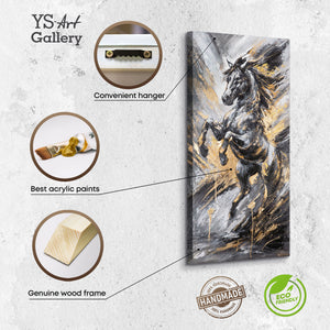 Infografik Acrylbild Pferd: Materialien und Farbdetails Leinwand