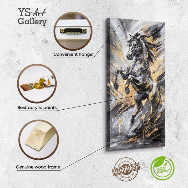 Infografik Acrylbild Pferd: Materialien und Farbdetails Leinwand