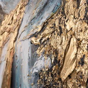 Nahaufnahme Goldakzente und Pinselstruktur im Landschaftsgemälde