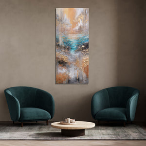 Wandbild im Wohnraum – Acrylbild in Türkis und Naturtönen