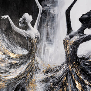 Nahaufnahme tanzender Ballerina-Silhouetten im Acrylbild