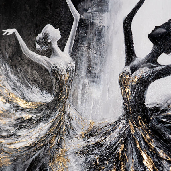 Nahaufnahme tanzender Ballerina-Silhouetten im Acrylbild