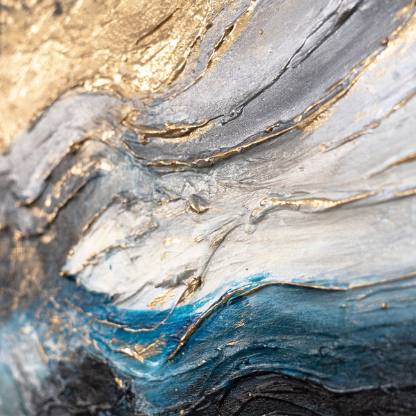 Detail des Acrylbilds mit Struktur in Türkis und Weiß