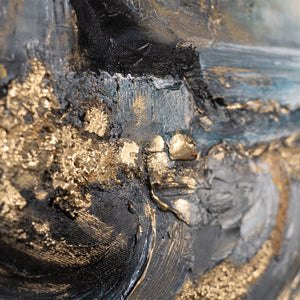 Abstrakte Acrylmalerei mit Goldstruktur – Nahaufnahme