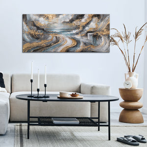 Abstrakte Wandkunst in Gold und Türkis – Bild im Wohnzimmer