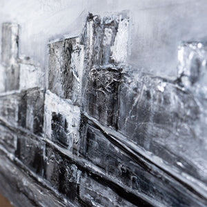 Skyline Gemälde in Grau – abstraktes Stadtbild auf Leinwand