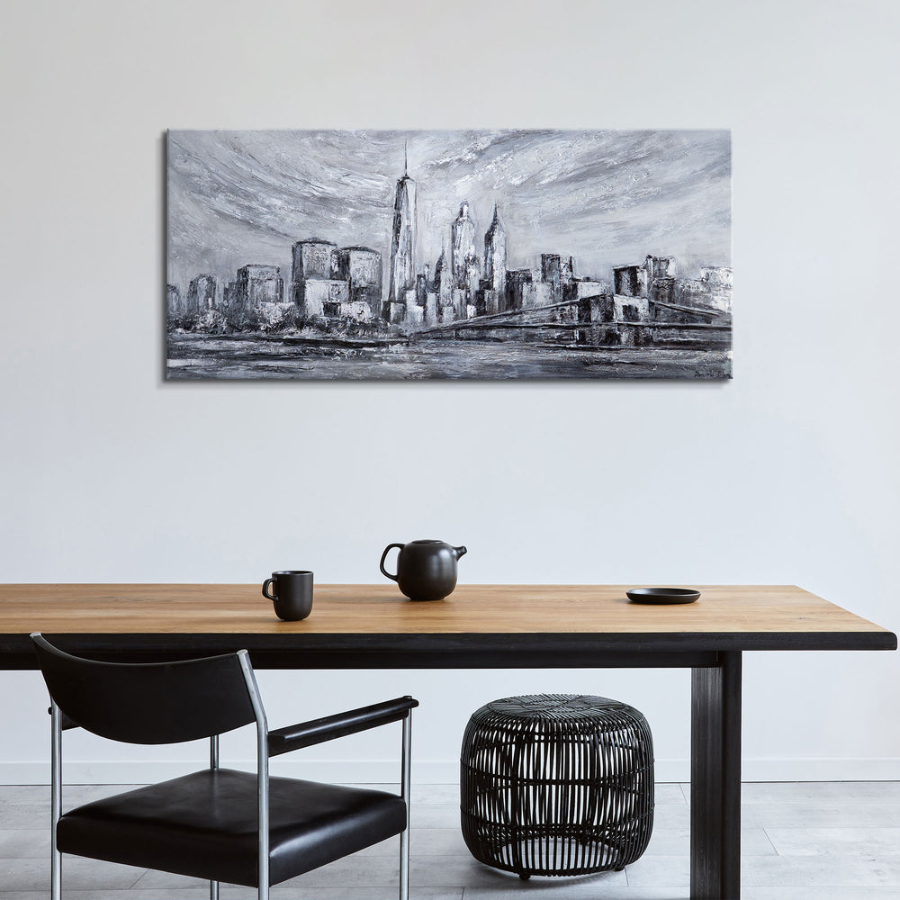 Wohnzimmer mit Stadtbild – moderne Wandgestaltung mit Gemälde