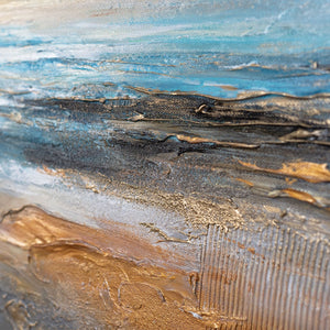 Detailansicht abstraktes Leinwandbild mit Struktur in Beige