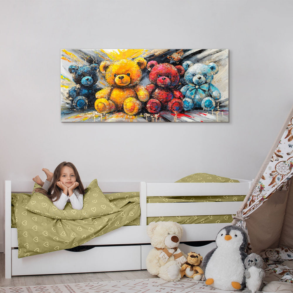 Kinderzimmer Wandbild – Acrylbild mit vier bunten Teddybären