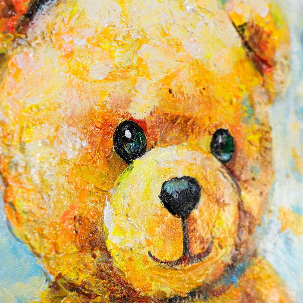 Detail gelber Teddy – Acrylstruktur mit leuchtenden Farben