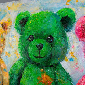 Grüner Teddybär mit Acrylstruktur – Wanddeko für Kinderzimmer