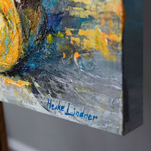 Leinwandkante mit sichtbarer Textur – Gemälde mit Acrylfarben