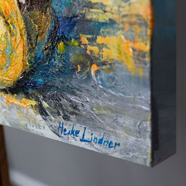 Leinwandkante mit sichtbarer Textur – Gemälde mit Acrylfarben