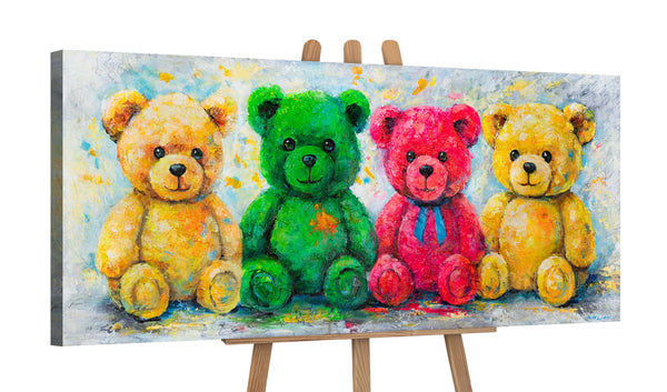 Leinwandbild mit bunten Bären auf Staffelei – Acrylmalerei