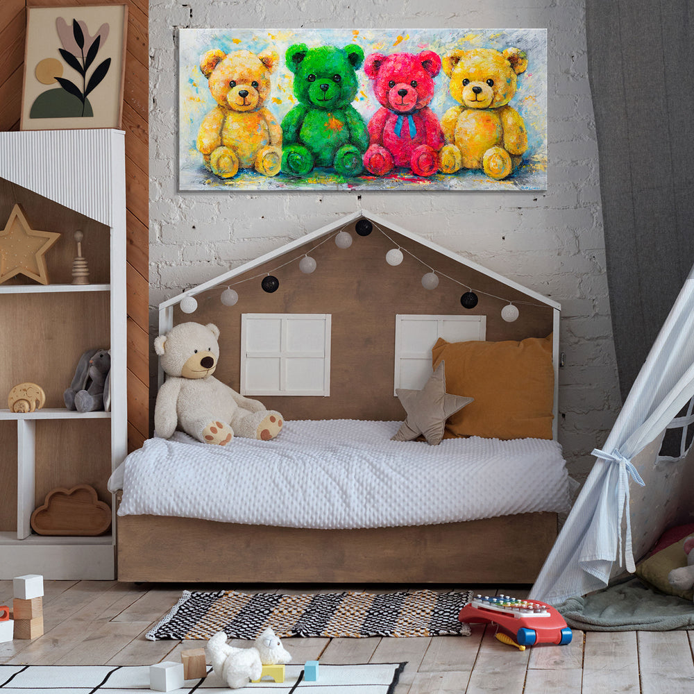 Kinderzimmer Deko – buntes Acrylbild mit Bärchen an der Wand