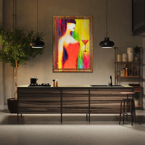 Abstrakte Gemälde Leinwand mit Rahmen Bild abstrakt bunt "Die Frau mit dem Glas"