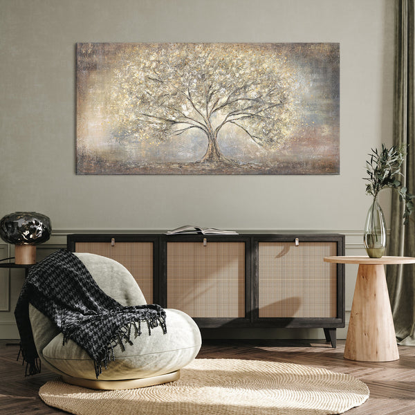 Moderne Bilder Wohnzimmer "Goldbaum" mit Rahmen Acrylmalerei
