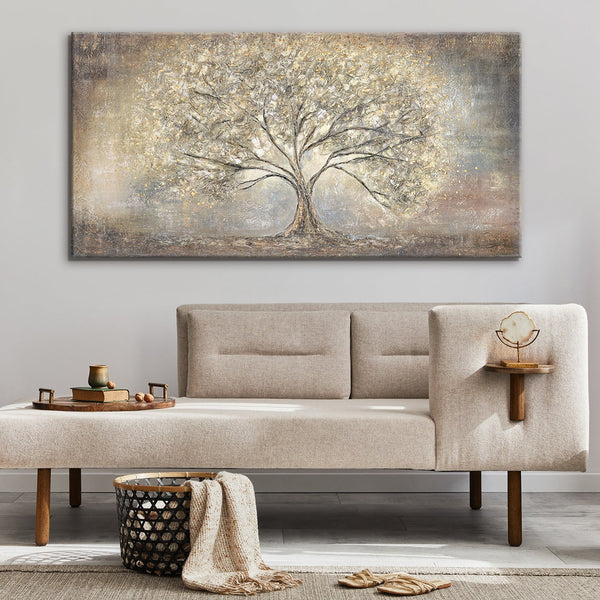 Moderne Bilder Wohnzimmer "Goldbaum" mit Rahmen Acrylmalerei