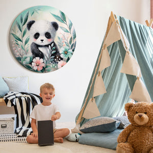kinderzimmer deko rund, panda auf leinwand, acrylbilder tiere, babyzimmer wandkunst, moderne wandgestaltung kinder