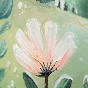 blume im acrylbild, kinderzimmer deko, handgemalte blumen, tiermotiv rund, wandbilder kinderzimmer