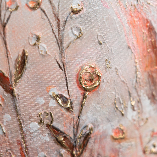 florales acryl detail, kinderzimmer deko rund, tiermotiv fuchs auf leinwand, struktur handgemalt
