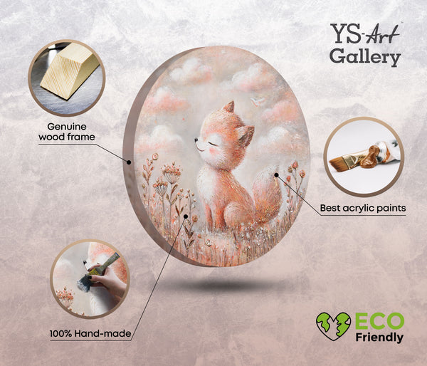 eco acrylbild fuchs rund, tierbilder kinderzimmer, leinwandbild handgemalt mit holzrahmen