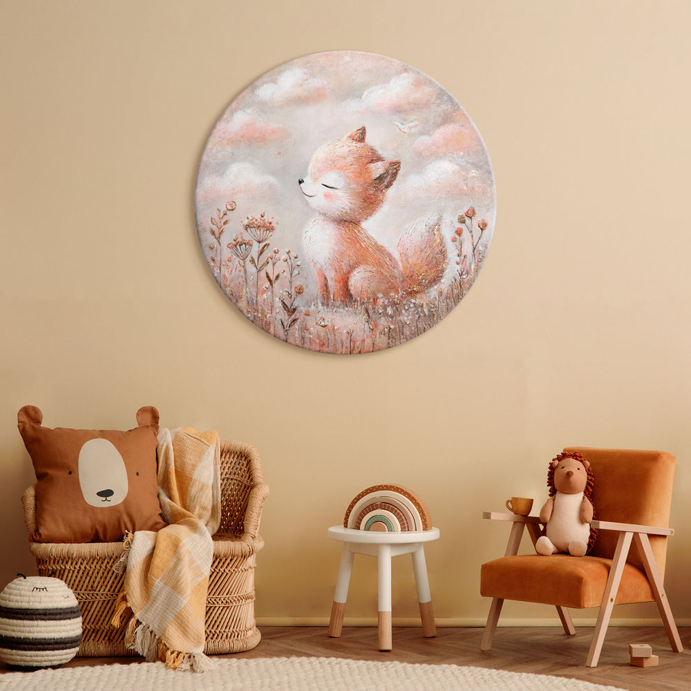 kinder mit wandbild fuchs, runde leinwand acryl, wanddeko tiere kinderzimmer, fuchsbild modern