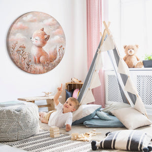 kinderzimmer mit rundem tierbild fuchs, acrylbilder leinwand handgemalt, wanddeko babyzimmer