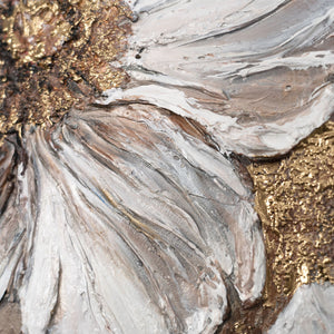 beige blume acryl, struktur blütenmalerei rund