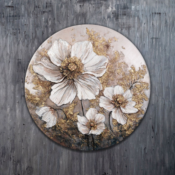 strukturierte acrylmalerei, runde florale wandkunst