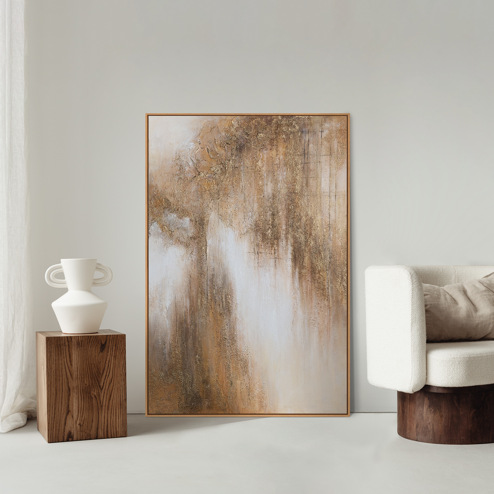 Abstrakte Wandkunst gold beige auf Leinwand