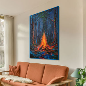 Abstraktes Acrylbild Feuer Blau Orange moderne Wandkunst