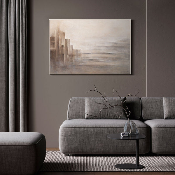 Abstraktes Leinwandbild Beige Grau handgemalt
