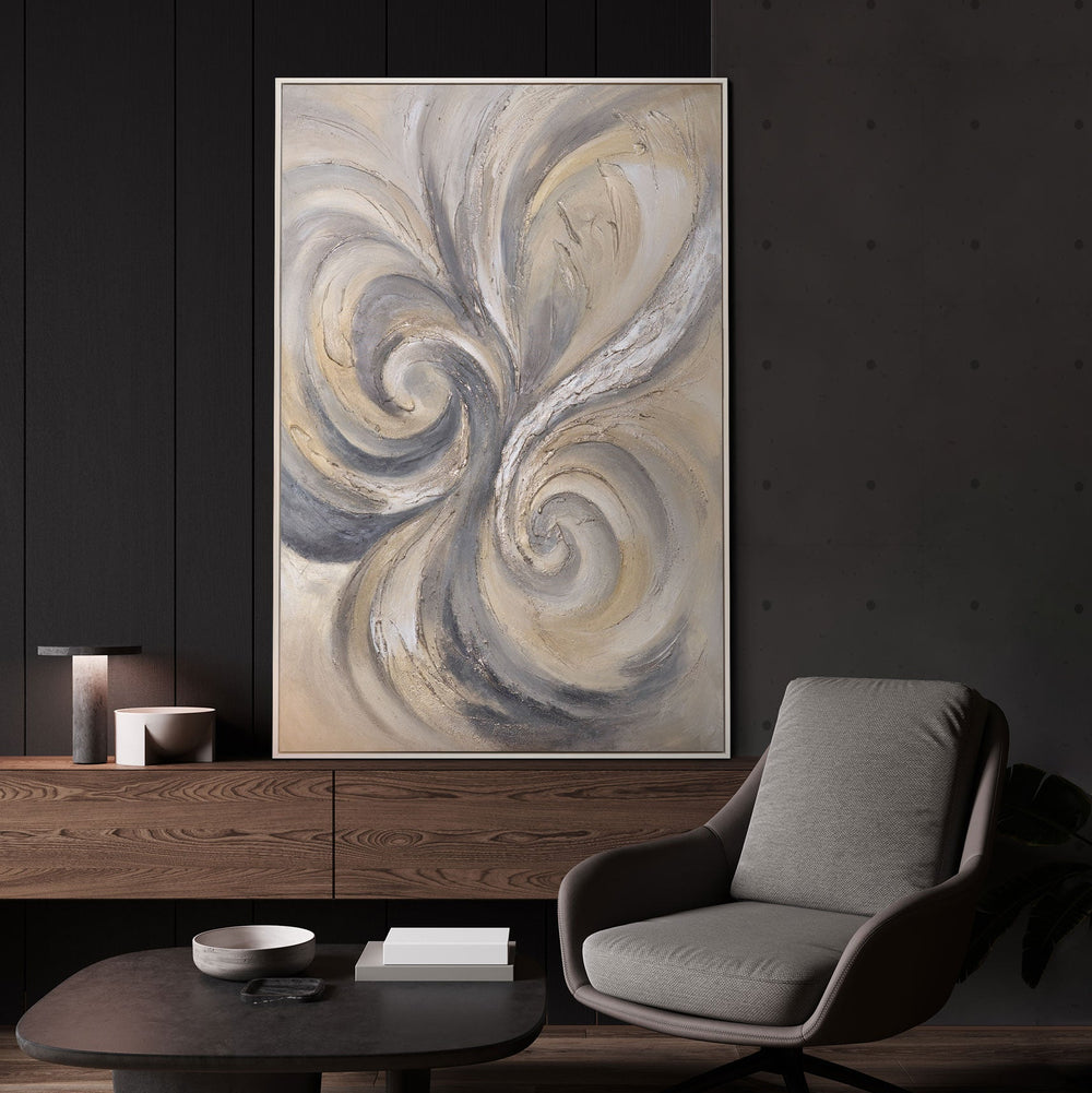 Abstraktes Leinwandbild Beige Grau handgemalt