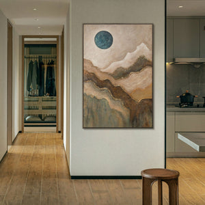 Abstraktes Leinwandbild Berge und Mond handgemalt