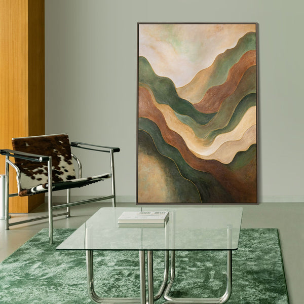 Abstraktes Leinwandbild grün braun handgemalt