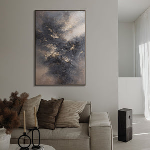 Abstraktes Leinwandbild in Gold und Beige