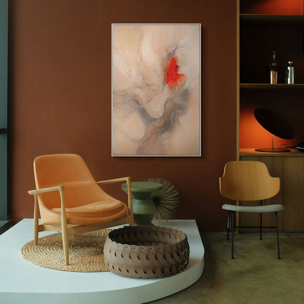 Abstraktes Leinwandbild mit rotem Akzent