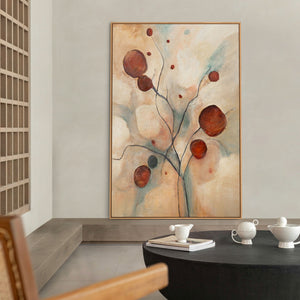 Abstraktes Leinwandbild mit roten Formen