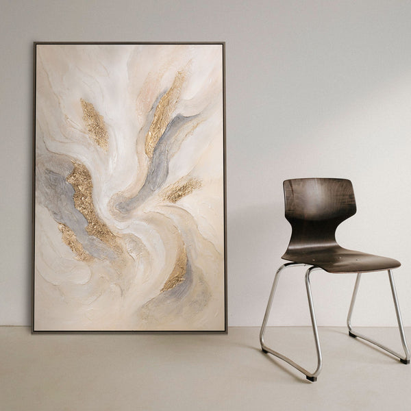 Abstraktes Leinwandbild Weiß Gold handgemalt