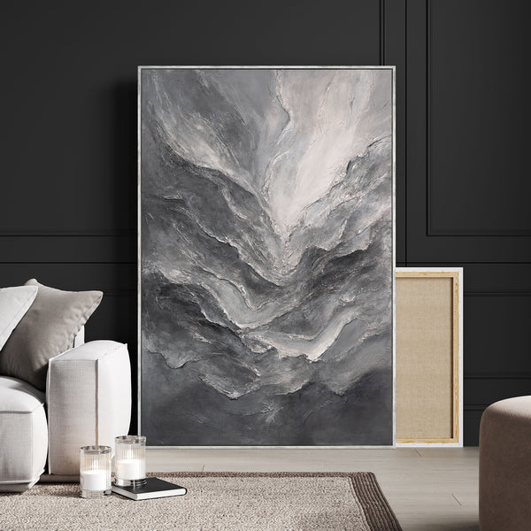 Abstraktes Reliefbild grau schwarz weiß Leinwand