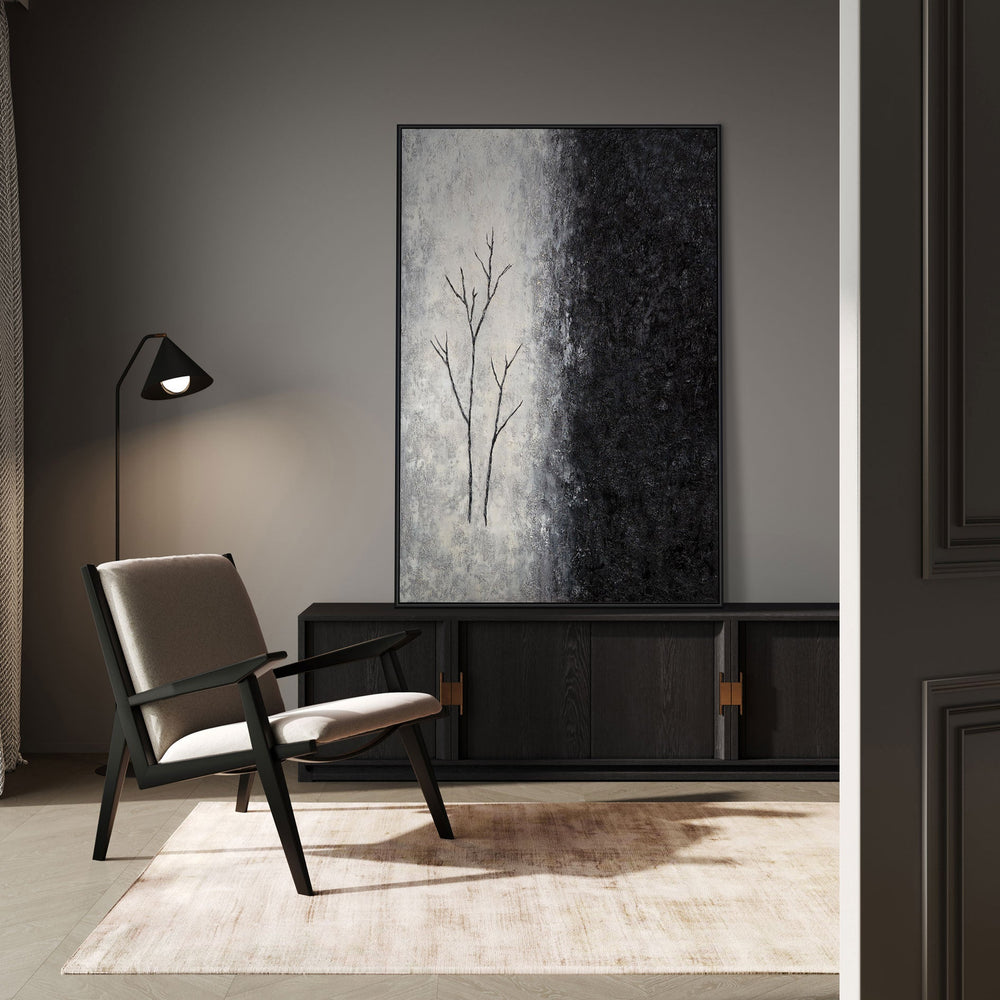 Handgemaltes Acrylgemälde „Atem des Winters“ im modernen Wohnzimmer