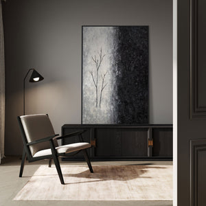 Handgemaltes Acrylgemälde „Atem des Winters“ im modernen Wohnzimmer