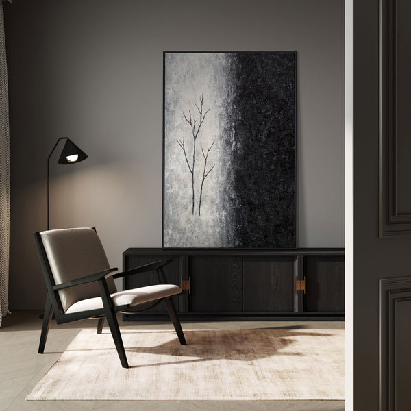 Handgemaltes Acrylgemälde „Atem des Winters“ im modernen Wohnzimmer