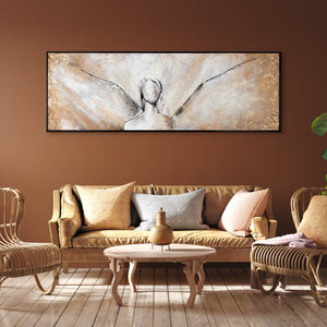 Engel Acrylbild Gold Beige auf Staffelei moderne Wandkunst