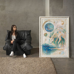 Fantasy Kunst Blau Gold Handgemalt