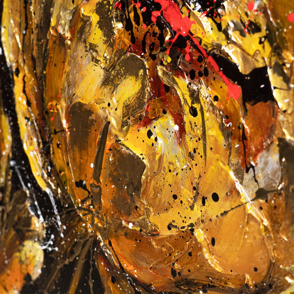 Farbstruktur Gold Rot Schwarz moderne Acrylkunst Detail