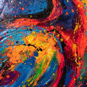 Farbstruktur Blau Orange handgemalte Wandkunst Nahaufnahme