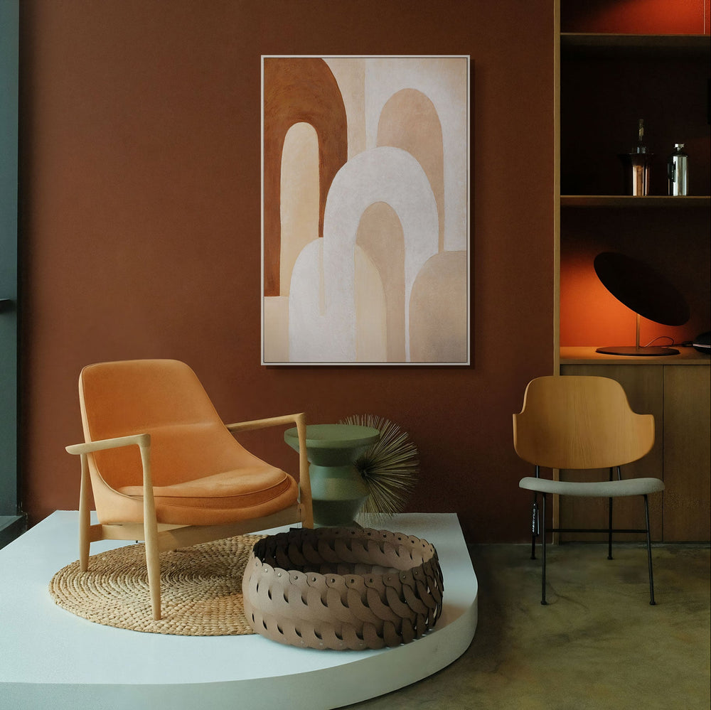 Geometrische Wandkunst beige terrakotta modern