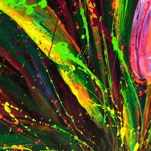 Grünes Blatt mit Farbe abstrakte Acrylkunst Nahansicht